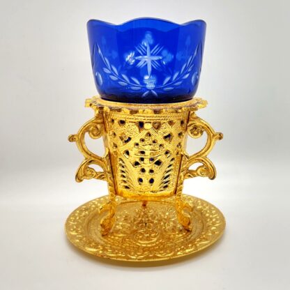 Table Lamp with Romanian Glass Cup - Gold Plated - Image 2