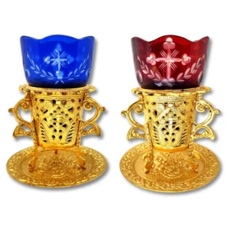 Table Lamp with Romanian Glass Cup - Gold Plated