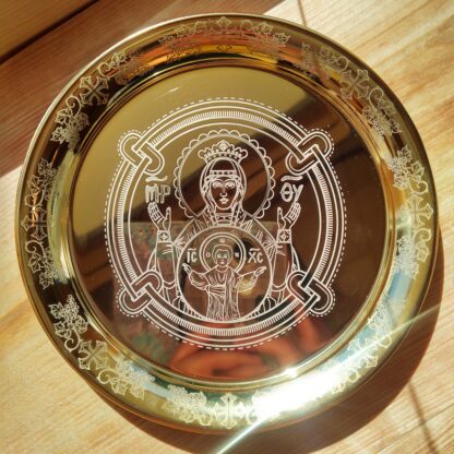 Cutting plate Large - Theotokos - Gold Plated 8" - Image 2