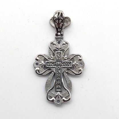 Silver Crown Cross with light blue stones - Image 3