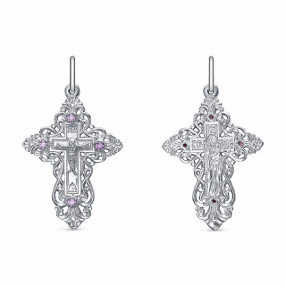 Filigree Mother for God Cross - with purple stones