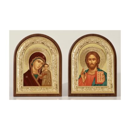 Christ and Mary, Kazan style, Arched set - Gold plated