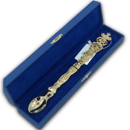 Communion spoon - Russian  - With Red Gems - Gold Plated - Image 3