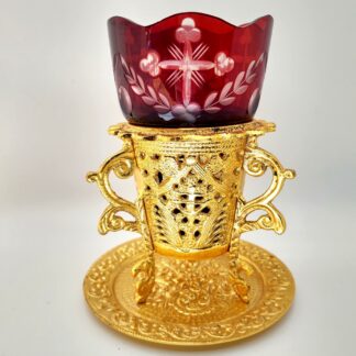 Table Lamp with Romanian Glass Cup - Gold Plated