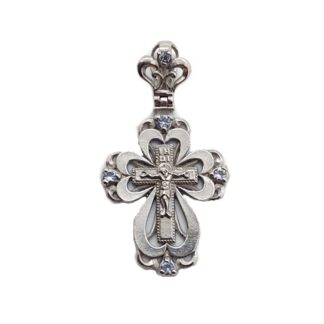 Silver Crown Cross with light blue stones