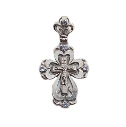Silver Crown Cross with light blue stones