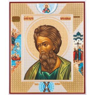 St Andrew with icons in border