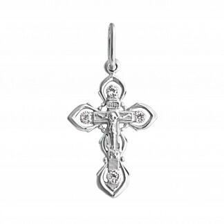 Silver Cross with silver crucifix and white jewels