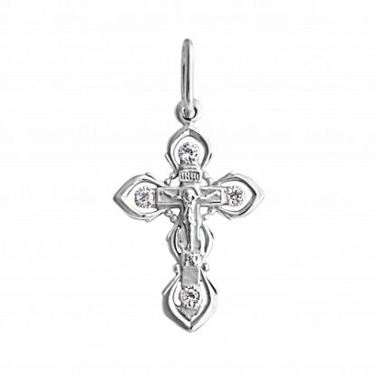 Silver Cross with silver crucifix and white jewels