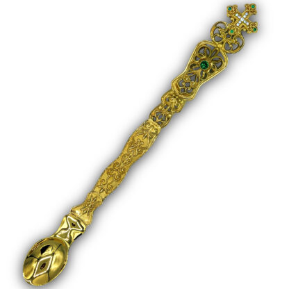 Communion spoon - Russian  - With Green Gems - Gold Plated - Image 2