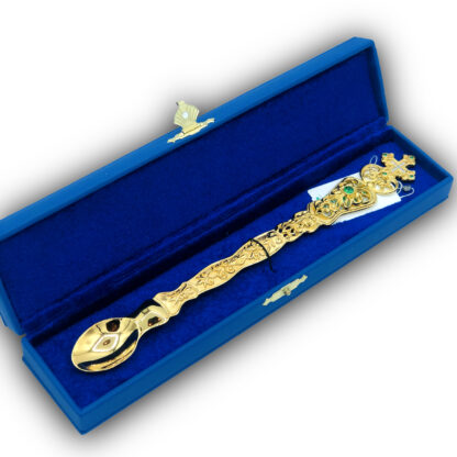 Communion spoon - Russian  - With Green Gems - Gold Plated - Image 4
