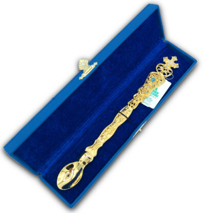 Communion spoon - Russian  - With Blue Gems - Gold Plated - Image 2