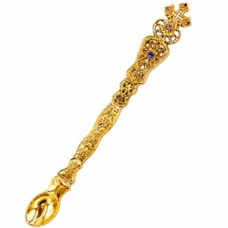 Communion spoon - Russian  - With Purple Gems - Gold Plated