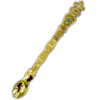 Communion spoon - Russian  - With Blue Gems - Gold Plated