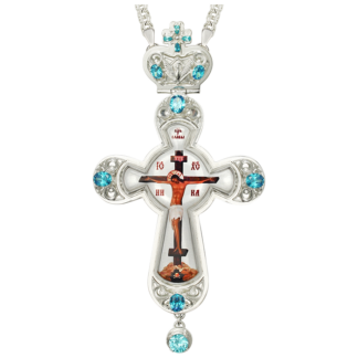 Pectoral Cross with Large Enamel Icon and Blue Stones
