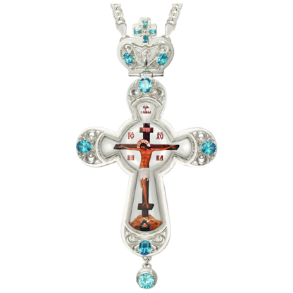 Pectoral Cross with Large Enamel Icon and Blue Stones