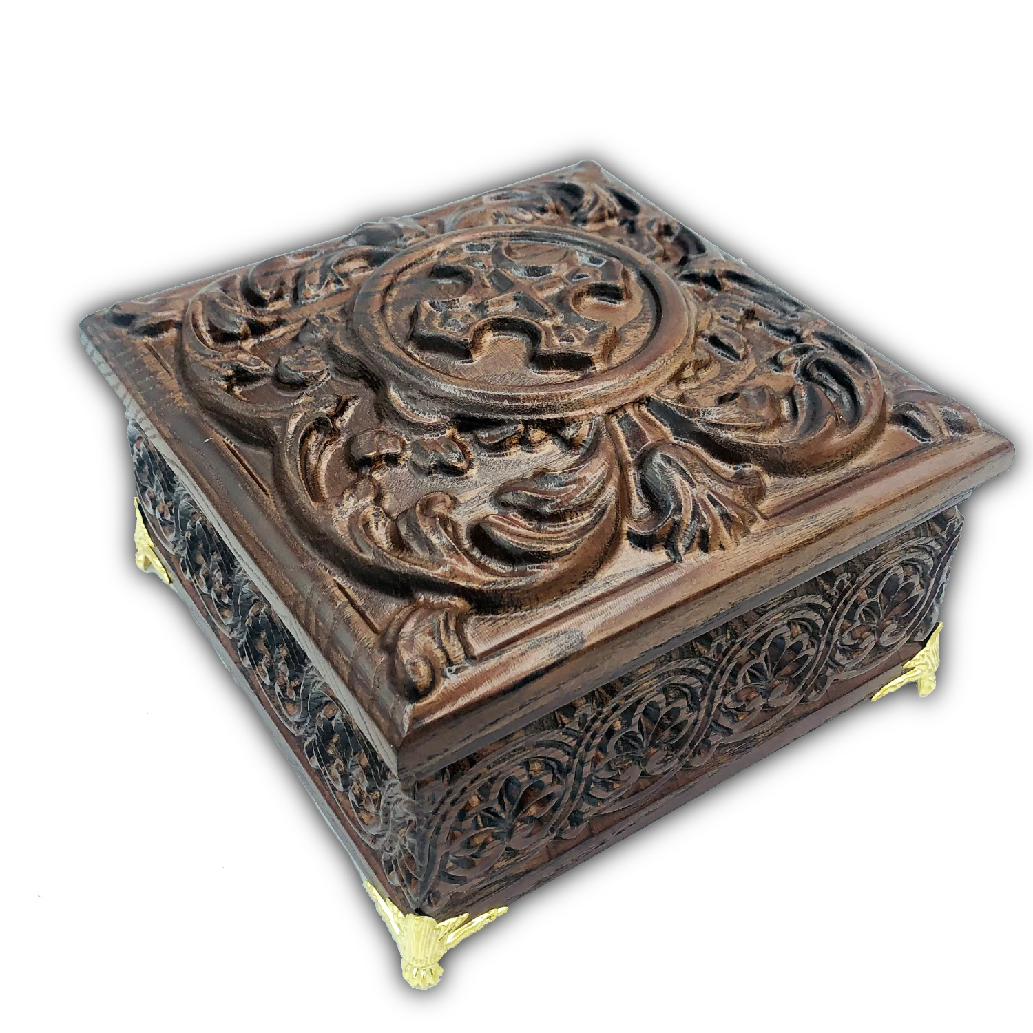 Large Natural Wood Handcarved Relic Case Incense Storage Box Christian  Church