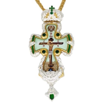 Pectoral Cross with Green Stones and Large Enamel Icon