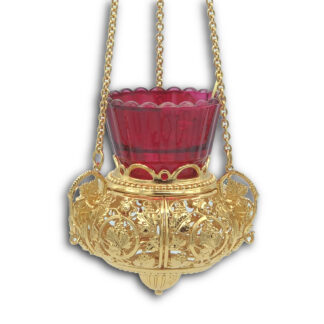 Vigil Lamp #6- Filigree Grape Leaf, gold plated