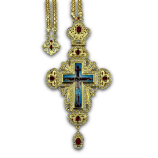 Pectoral Cross, Gold Plated, Jeweled Red Stone