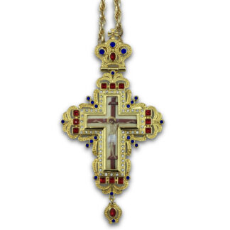 Pectoral Cross, Gold Plated, Jeweled Red and Blue Stone 2