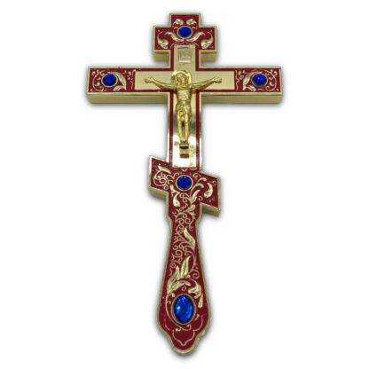 Altar / Blessing Cross, small red enamel with stones - Image 2