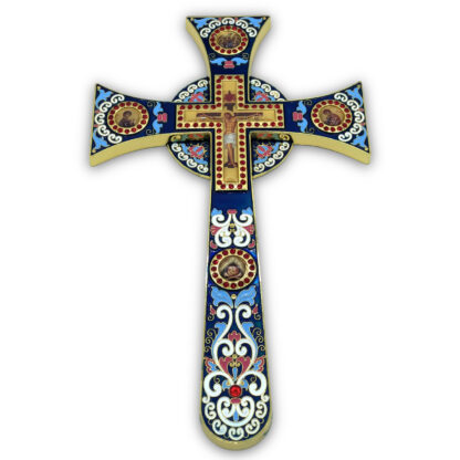 Altar / Blessing Cross, Celtic Blue Enamel - Image 2