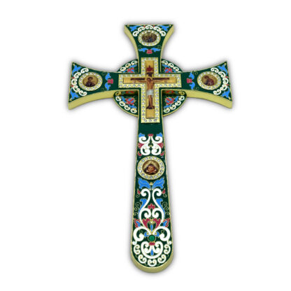 Altar / Blessing Cross, Celtic Green Enamel - Image 2