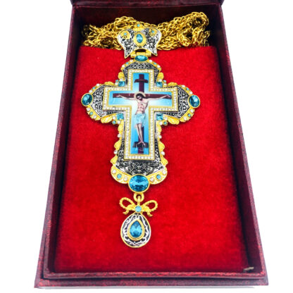 Pectoral Cross, Celtic Vine, Blue Stones - Image 2