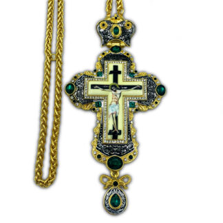 Pectoral Cross, Celtic Vine, Green Stones