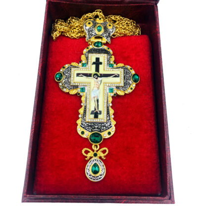 Pectoral Cross, Celtic Vine, Green Stones - Image 2
