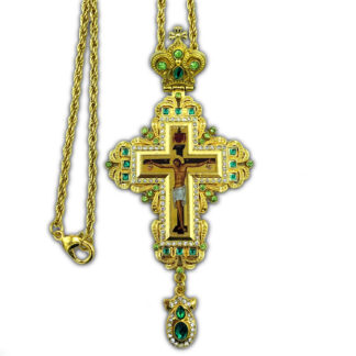 Pectoral Cross, Gold Ribbon, green stones