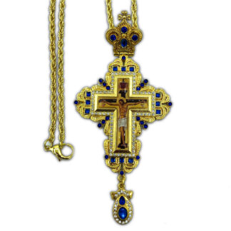 Pectoral Cross, Gold Ribbon, blue stones