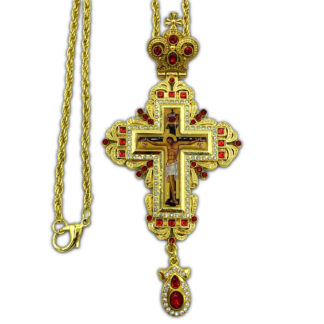 Pectoral Cross, Gold Ribbon, red stones