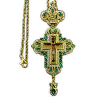 Pectoral Cross, Star Burst, green stones