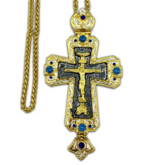 Pectoral Cross, Antiqued, blue stone