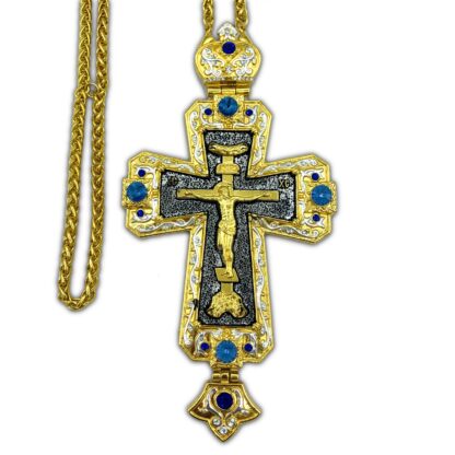 Pectoral Cross, Antiqued, blue stone