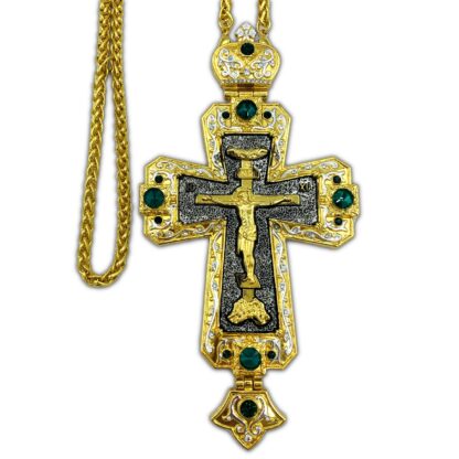 Pectoral Cross, Antiqued, green stone