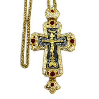 Pectoral Cross, Antiqued, red stone