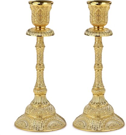 Gold Candle Stick Set, Embossed