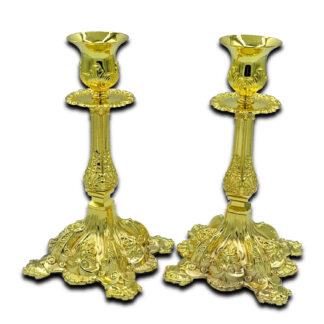 Gold Candle Stick Set, Embossed Square Base