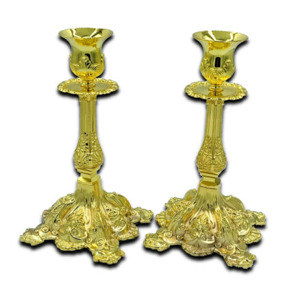 Gold Candle Stick Set, Embossed Square Base