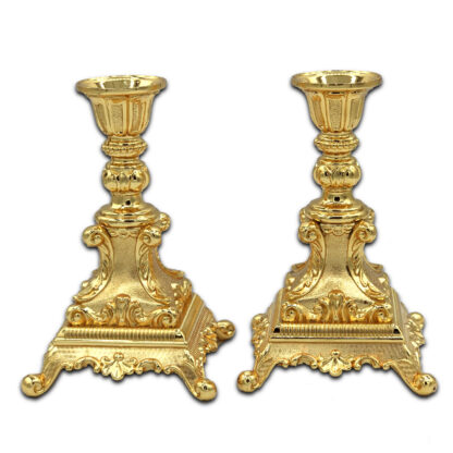 Gold Candle Stick Set, Square Base