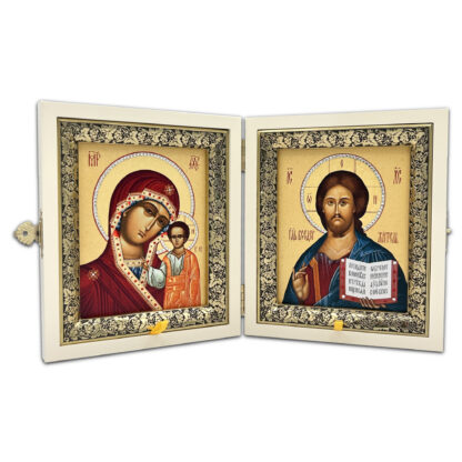 Folding Icon on Canvas, Medium, Embossed Outer Cover, Wedding Set, Ivory with Jewels