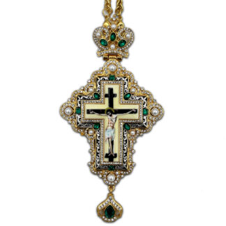 Pectoral Cross, Celtic Vine with Pearls, Green Stones