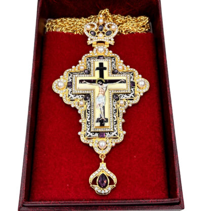 Pectoral Cross, Celtic Vine with Pearls, Purple Stones - Image 2
