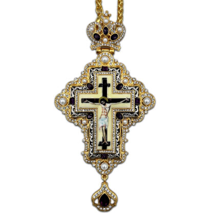 Pectoral Cross, Celtic Vine with Pearls, Purple Stones