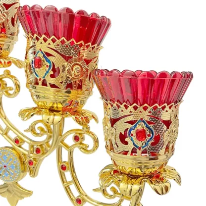Seven Branch Stand, Table Top - gold plated with stones - Image 4