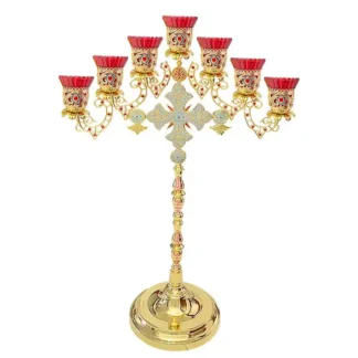 Seven Branch Stand, Table Top - gold plated with stones