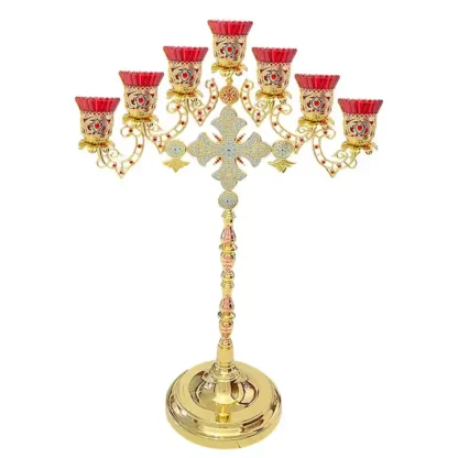 Seven Branch Stand, Table Top - gold plated with stones
